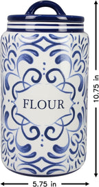 Young's Inc. 4 Pcs Set Talavera Ceramic Canisters- Storage Container for Kitchen and Bathroom - Beautiful Home Decor Accent to Store Food, Coffee, Tea, and More - White, Blue