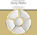 Plasticpro 6 Sectional Round Plastic Serving Tray/Platter (2, White & Gold)