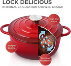 Trustmade 3 QT Cast Iron Dutch Oven, Enamel Coated Cookware Pot with Self Basting Lid for Home Baking, Braiser, Cooking, Red