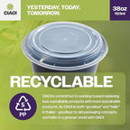 CIAO! Heavy Weight 38oz Injection Molded Microwavable Black Round Food Container with Lid (150/case)
