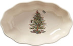 Spode Christmas Tree Gold Cranberry Dish & Server - 8" Festive Serving Bowl & 8" Metal Handled Spoon for Holiday Appetizers, Desserts, Seasonal Dishes - Dishwasher Safe Tableware