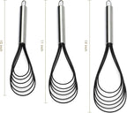 Flat Whisk Set,Stainless Steel 3 Pack 10''+11''+12'' Premium Sturdy-6 Silicone Heads Non Stick Wires Whisk for Blending Beating Stirring Kitchen Cooking by Jell-Cell (Black)