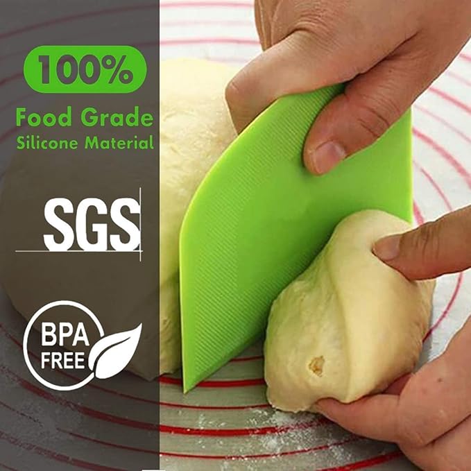 SURDOCA Dough Scraper Bench Scraper - 3P 4.7x3.7" Plastic Flexible Bowl Scraper, Sharp Edge & Angles Cake Scraper. Non-Slip Bakeware Decorating Tools Sculpting & Modeling Tools - Green+Yellow+Green