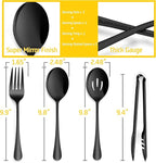 Large Black Serving Utensils Set of 12, E-far Stainless Steel 9.8 Inch Serving Spoons Slotted Spoon, 9.9 Inch Forks, 9.4 Inch Tong for Buffet Catering, Mirror Finish & Dishwasher Safe