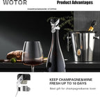 WOTOR Champagne&Wine Bottle Stoppers Stainless Steel with Food Grade Silicone, Leak Proof Keep Fresh Reusable Saver, Cork Suitable for Wine, Champagne, Cava, Prosecco and Sparkling (4 Pack Silver）