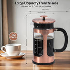 Panana French Press Coffee Maker 34oz Coffee Press, Cold Brew Coffee Tea Pot for Travel, Heat Resistant Thickness Borosilicate Glass French Press (230C-Copper)