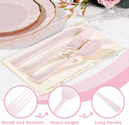 Supernal 300 Pieces Pink Plastic Silverware Heavy Duty Disposable Silverware Pink Utensils Disposable Cutlery Set 100 Forks 100 Knives 100 Spoons for Wedding Party Supplies Everyday Use