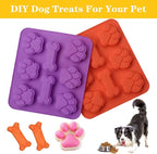 2 Pack Puppy Dog Paw and Bone Shaped 2 in 1 Silicone Molds, Reusable Non-Stick Ice Cube Trays & Candy Chocolate Molds for Homemade Dog Treats, Pudding & Baking Biscuit(Red Purple)