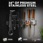 24" Magnetic Knife Holder for Wall with 2x Storage - Safe, Patented Storage Design - Stainless Steel Knife Magnetic Strip, Under Cabinet Knives Storage - Magnet Strip Rack Kitchen Utensil Organizer