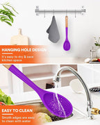 Large Silicone Cooking Spoons, Nonstick Solid Wooden Handle Spoon, Heat Resistan Silicone Kitchen Spoons for Cooking, Serving, Basting, Mixing, 13.2inch (BERRY)
