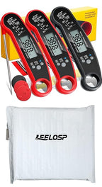 Leelosp 3 Pcs Digital Meat Thermometer with Probe Waterproof Fast Read Food Thermometer Kitchen Grilling Cooking with Backlight Magnet and Calibration for Baking BBQ(Red, Black)