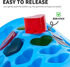 4 PCS Silicone Gummy Candy Molds, 201 Cavities Non-Stick Mini Size Gummy Bear, Dinosaur, Heart and Donut Molds with 2 Droppers for Small Hard Candies, Jello, Chocolates