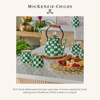 MACKENZIE-CHILDS Enamel Salad Serving Set, Enamel Bowl and Wooden Salad Servers, Decorative Kitchen Set, Green-and-White Emerald Check
