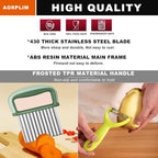 Crinkle Cutter and Vegetable Peeler 2 PCS, Wave Slicer Fry Cutter with Stainless Steel Blade Food-safe for Veggies, Handheld Vegetable Chopper, Salad Garnishing Tool, DishwasherSafe