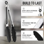 Hotec Silicone Kitchen Tongs for Cooking 9-Inch Serving Tongs with Silicone Tips, Set of 3 (Black)