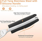 Fish Spatula Stainless Steel, Slotted Turner with Silicone Handle and Curved Blade, Metal Spatula for Cast Iron Skillet, Kitchen Cooking Flipper for Fish, Egg and Burger, 11.7 Inch