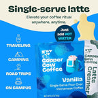 Copper Cow Premium Vietnamese Coffee Variety Pack (15 Coffees & 15 Creamers)| Classic Black, Vanilla, & Salted Caramel Latte | Pour Over Single-Serve Lattes, No Refrigeration Needed, Travel Friendly