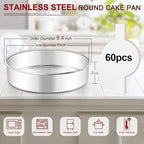 LIANYU 8 Inch Round Cake Pan Set of 2, Stainless Steel Baking Pans with 60 PCS Parchment Paper, Metal Circle Layer Cake Tins for Birthday Christmas Party, Oven & Dishwasher Safe