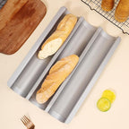 Hesanzol Baguette Pans for Baking 15" x 11", 3 Loaf Carbon Steel French Bread Pan Nonstick Perforated Baguette Baking Tray Silver