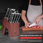 MAD SHARK Knife Set, 17 Pieces Kitchen Chef Knife Set with Block, Precision Forged High Carbon Stainless Steel Ultra Sharp Knives Block Sets, Home Cooking Perfect Cutlery Set Gift Box