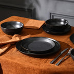 Stone Lain Elio 24-Piece Dinnerware Set Stoneware, Plates and Bowls Set, Dish Set for 8, Black