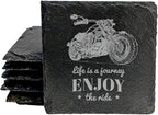The Open Road Awaits: Motorcycle Coasters with Inspirational Quote - Square Slate - Set of 6
