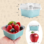 50 Pcs Mini Square Baking Cups with Lids,5oz Aluminum Foil Mini Cake Pans with Lids,Disposable Ramekins Cake Pans,150ml Dessert Cups Cupcake Pans for Wedding Birthday Party,Blue