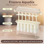 Frozora AquaSix – Premium 6-Mold Popsicle Maker Set (120ml Each) with Anti-Spill Lid, Easy Release Tray & Drip-Free Handles | BPA-Free Ice Pop Molds for Kids & Adults | COZYTO