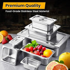1/2 Hotel Pans 6 Inch Deep Stainless Steel Food Pan - Anti-Jam 6 Pack Steam Table Pan Set for Catering, Buffet Use, Kitchen Prep