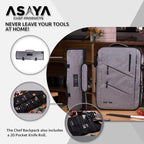 Asaya Chef Knife Backpack with 20 Pocket Knife Roll Bag - Over 30 Pockets for Knives - Knives Not Included (Grey)