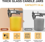 SHOWIN 14 OZ Thick Candle Jars for Making Candles 12 Pcs, 3 Wick Empty Jars with Wood Lids for Candle Making, Sample Container, Frosted Yellow