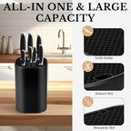 Ninonly Black Knife Block Without Knives 3 in 1 Universal Square Knife Holder Without Knives with Scissors Slot and Sharpening Rod Detachable Kitchen Knife Holder for Easy Cleaning Space Saver