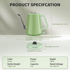 Gooseneck Electric Kettle(0.8L),1200 Watts Fast Boiling,Stainless Steel BPA Free,Automatic Shut Off,Pour Over Kettle for Coffee & Tea- Green