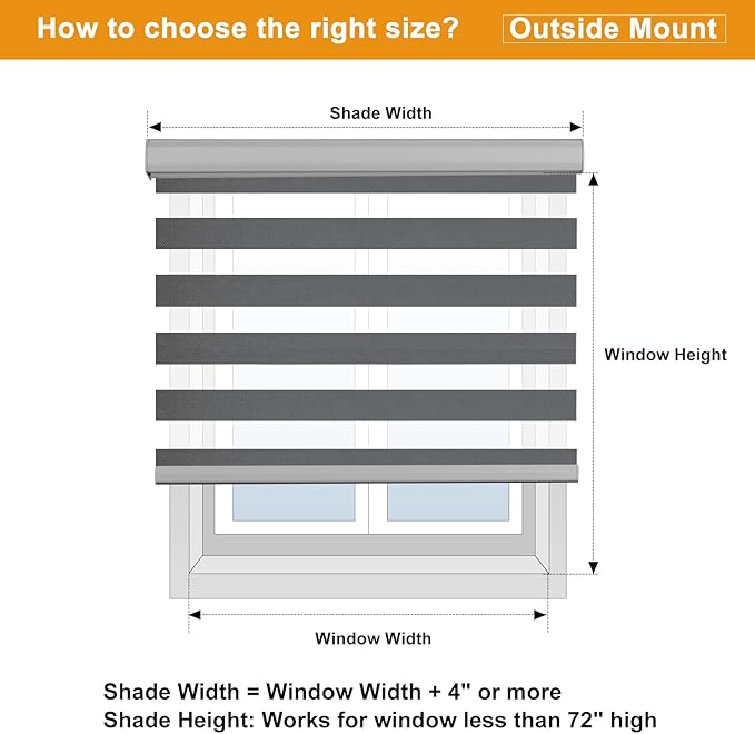 Persilux Cordless Zebra Blinds for Windows (35" W X 64" H, Grey) Free-Stop Roller Windows Shades Dual Layer Light Control for Day and Night, Light Filtering Sheer Shades for Home, Easy to Install