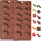 Chocolate Molds Silicone Christmas, Small Silicone Molds with 6 Shapes of Santa/Stockings/Tree/Candy Cane/Snowman/Xmas Box, Mini Candy Mold for Gummy/Fudge/Jelly/Fruit Snacks, 2 Pcs