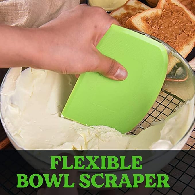 SURDOCA Dough Scraper Bench Scraper - 3P 4.7x3.7" Plastic Flexible Bowl Scraper, Sharp Edge & Angles Cake Scraper. Non-Slip Bakeware Decorating Tools Sculpting & Modeling Tools - Green+Pink+Yellow
