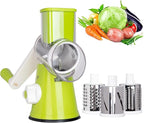 X Home Rotary Cheese Grater for Kitchen, Shredder with 3 Interchangeable Blades, Rotary Grater with Handle and Strong Suction Base, for Vegetables, Fruit, Nuts, Easy to Use and Clean, Green