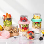 ComSaf Overnight Oats Containers with Lids (16oz+4oz, 2Pcs), Dual-Laryer Chia Pudding Jars with Dry and Wet Separation, Yogurt Parfait Cups for Oatmeal Cereal Nut Fruit, Meal Prep Glass Jars for Salad