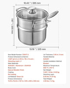 VEVOR 1.5 QT Saucepan with Steamer, Stainless Steel Saucepan with Glass Lid, Multipurpose Nonstick Stainless Steel Sauce Pot with Ergonomic Handle, Friendly for Oven, Dishwasher, Induction Cooker