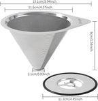 Mongdio Pour Over Coffee Dripper, Stainless Steel Coffee Dripper, Reusable Metal Coffee Filter, Double Mesh Design of Pour Over Coffee Maker, With Removable Base.1-4 Cups