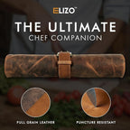 ELIZO Leather Knife Roll Bag Professional Chef Knife Case, Durable Knife Sheath Holder, Cooks & Culinary Tools Carrying Storage, Portable Knife Wrap - 4 Slots (Saddle)