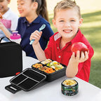 Bento Lunch Box for Kids With 8oz Soup thermo,Leak-proof Lunch Containers with 5 Compartment,thermo Food Jar and Lunch Bag, Food Containers for School (A-Black(Dinosaur Fossil))
