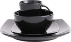 Gibson Elite Soho Lounge Square Reactive Glaze Stoneware Dinnerware Set, Service for 4 (16pc), Black