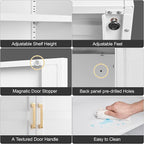 60" Tall Kitchen Pantry Storage Cabinet with Doors and 3 Shelves, Metal Storage Cabinets, White Kitchen Cupboard with Gold Handles, Utility Large Food Cabinet for Pantry, Living Room, Dining
