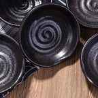 3.1 Inch Porcelain Side Dish Bowl Seasoning Dishes Soy Sauce Dishes Dipping Sauce Bowls-Set of 5,Soy Sauce Dish with Mouth (Black)