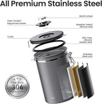 Veken Coffee Canister, 39OZ Large, Airtight Stainless Steel Food Storage Container for 2.2lbs Coffee Beans,Ground, Sugar,Espresso,Rice,Tea,Flour, Cereal,Home Kitchen Pantry Bar Accessories, Gifts,Gray