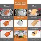 304 Stainless Steel Kitchen Utensils Set, 2 Pcs Long Metal Utensils Set with Spatula, Slotted Spatula Turner (Dishwasher Safe)