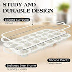 2 Pcs Mini Muffin Pans with Metal Reinforced Frame, 24 Cups Nonstick Silicone Cupcake Tray for Baking, Food Grade Small Muffin Molds with Handles (Cream)