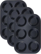 Muffin-Pan for Baking, Nonstick Cake Pan 12 Cups, 3 Pack Cup Premium Cheesecake Pans, Cupcake Baking Pan for Oven 10.4 * 7.1 * 1.2in Black