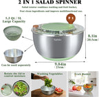 5.3Qt Stainless Steel Salad Spinner with Stop Button, Vegetable Dryer Spinner, Salad Spinner Stainless Steel with Drain, Non-Slip Base, Dishwasher Safe
